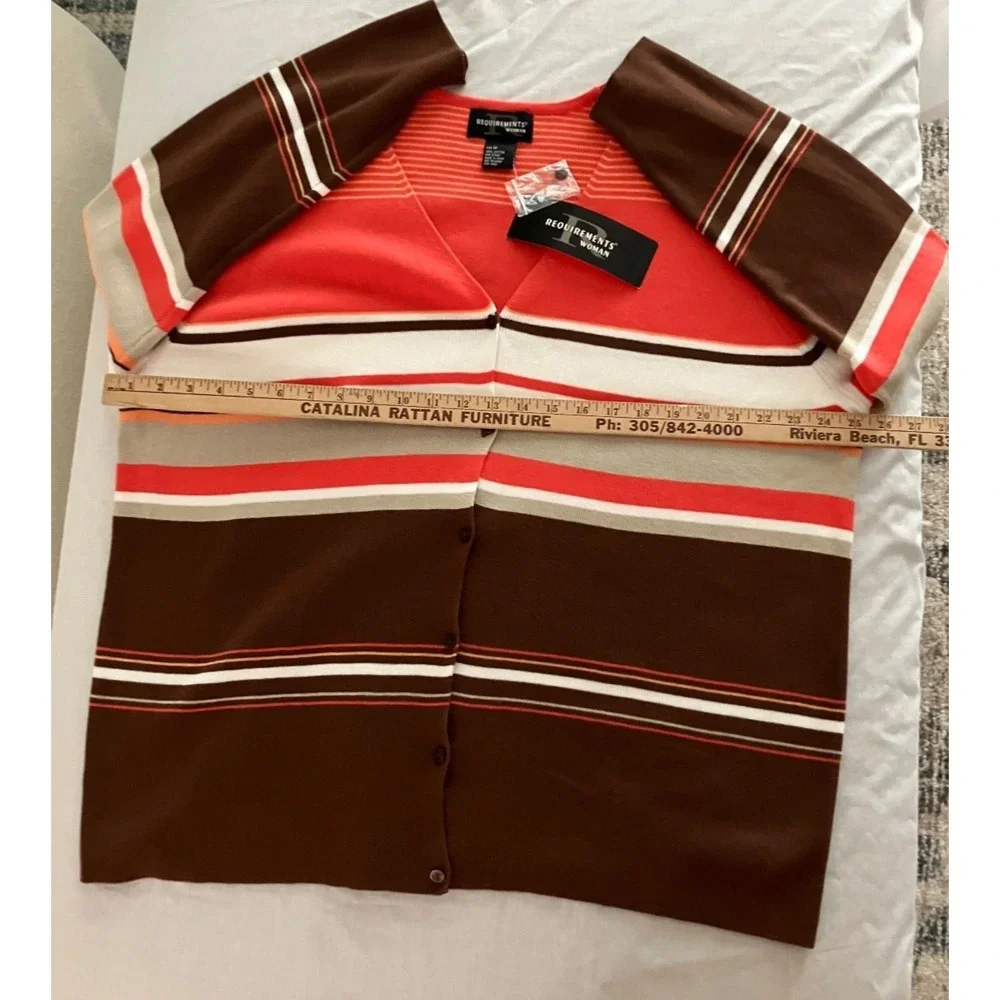Requirements NWT Sz‎ 1X Wmn Stripe Button Cardigan Sweater Brown Coral Long Slv